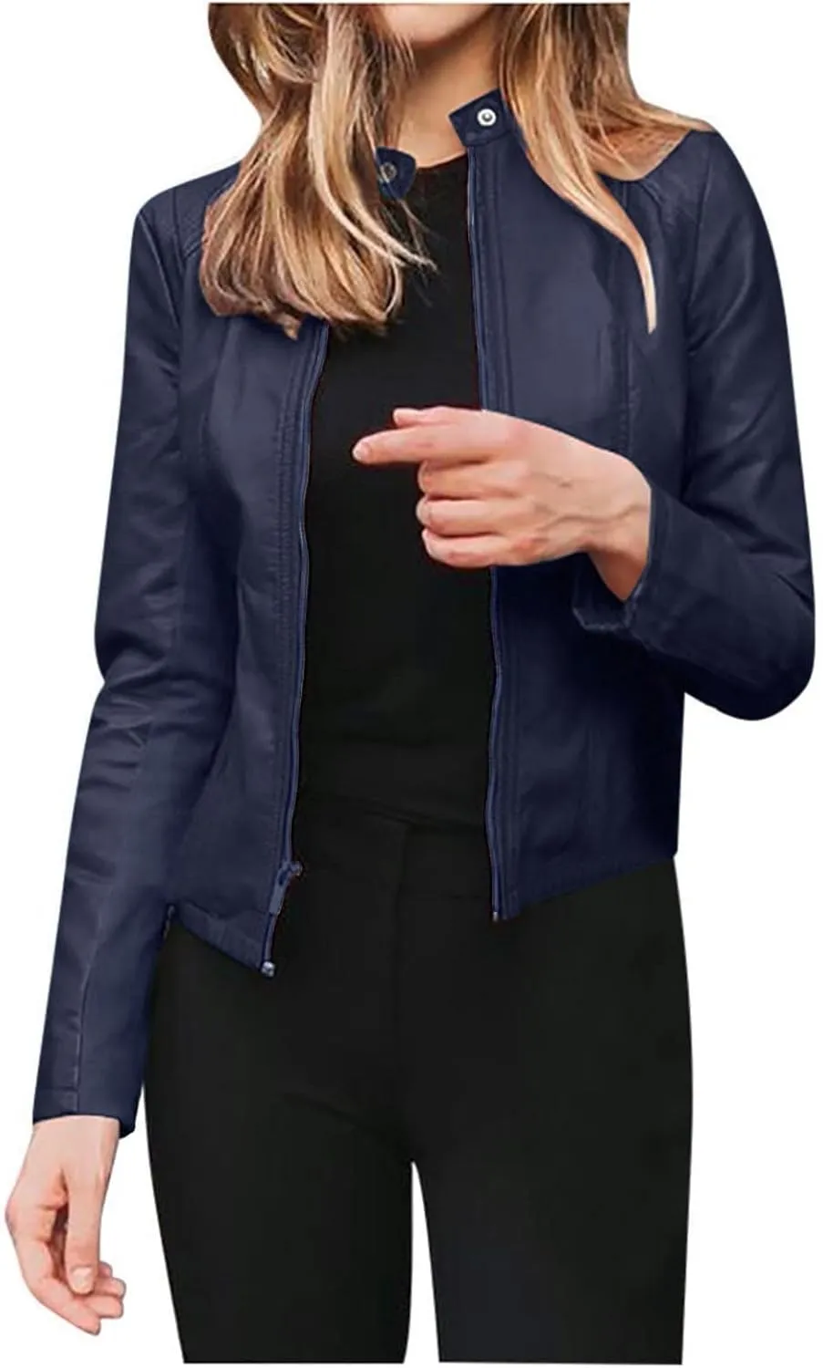 Womens 2024 Temperament Full Zip Solid Overcoat Long Sleeve Casual Outwear Comfy Slim Soft Coat Work Commuting Clothes
