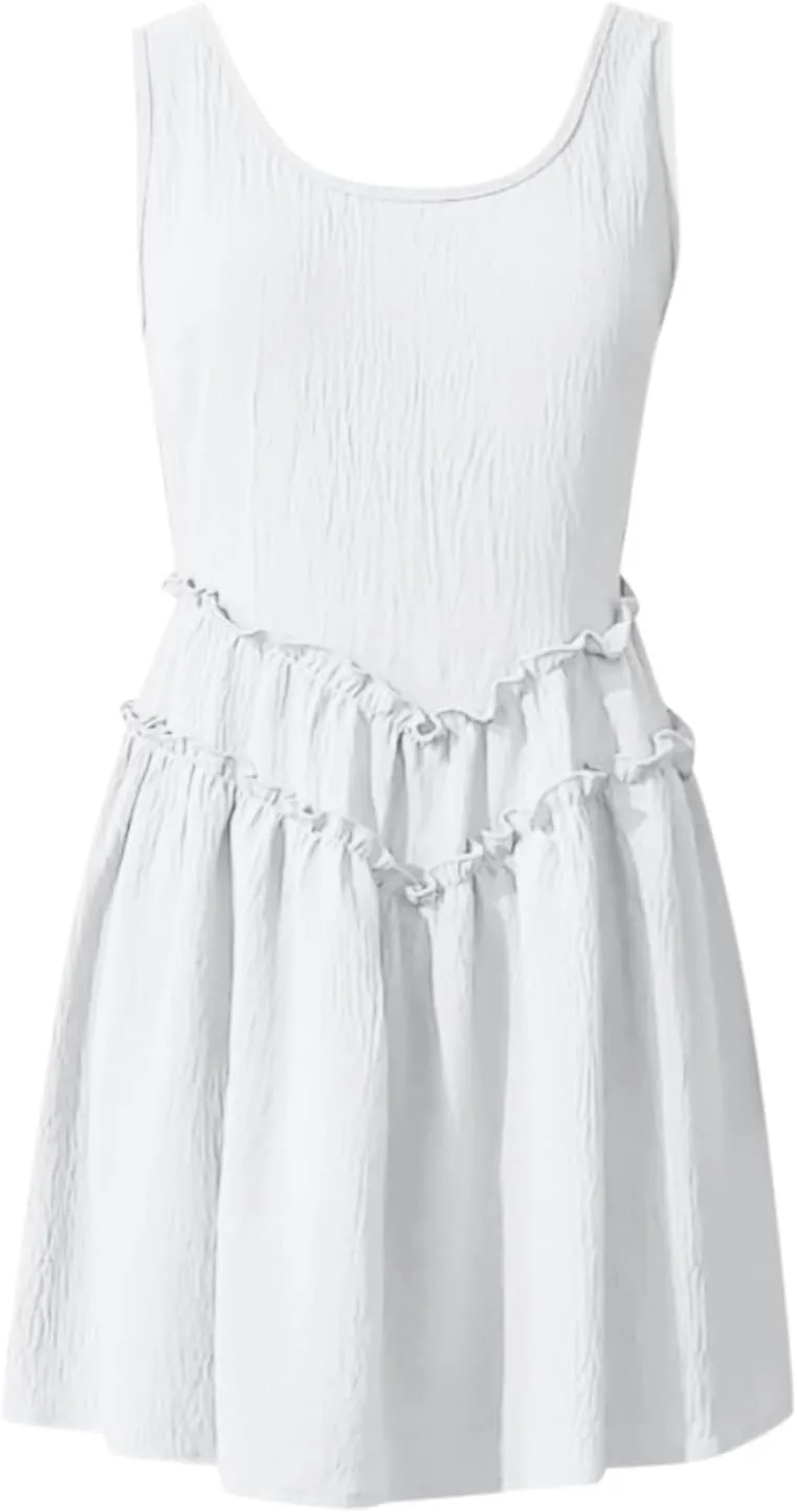 Women's 2025 Summer Sleeveless Tank Mini Dresses Square Neck A Line Flowy Short Dress Beach Vocation Sundress