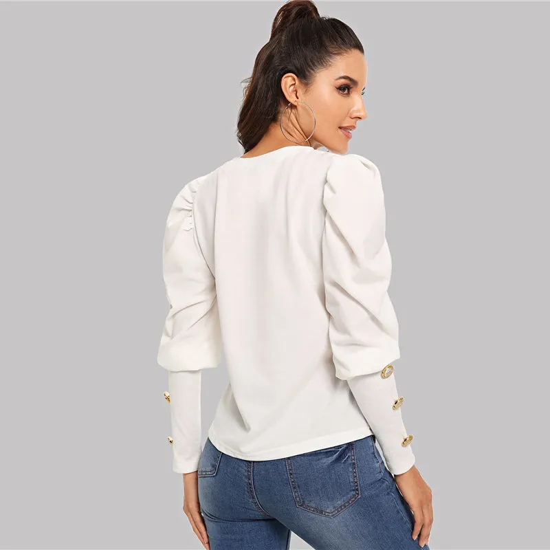 Women's Autumn Long Sleeved T-Shirt With Button