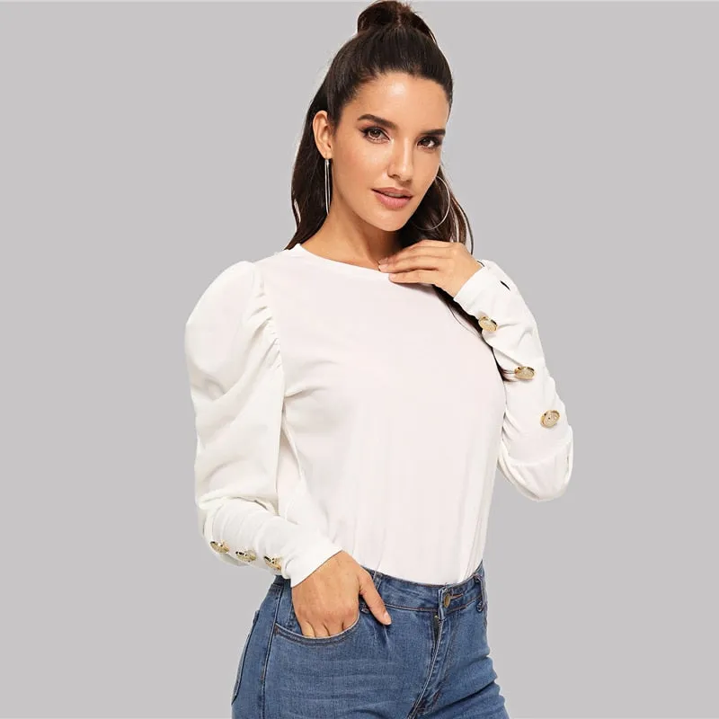 Women's Autumn Long Sleeved T-Shirt With Button