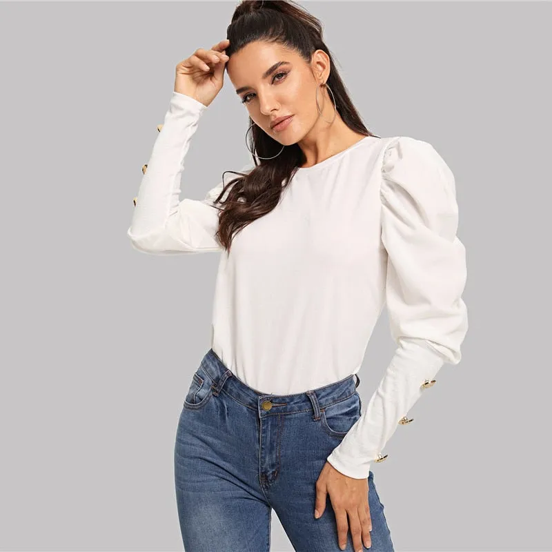 Women's Autumn Long Sleeved T-Shirt With Button