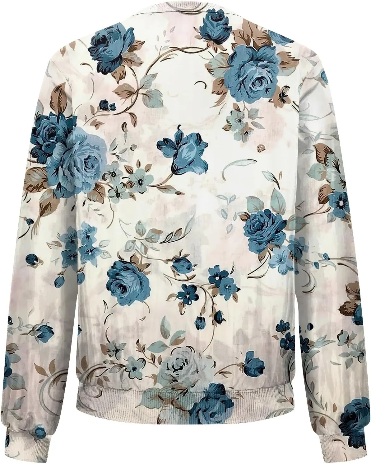 Women'S Bomber Jackets Lightweight Floral Printing Zip Up Long Sleeve Jacket With Pocket Fall Stand Collar Coat