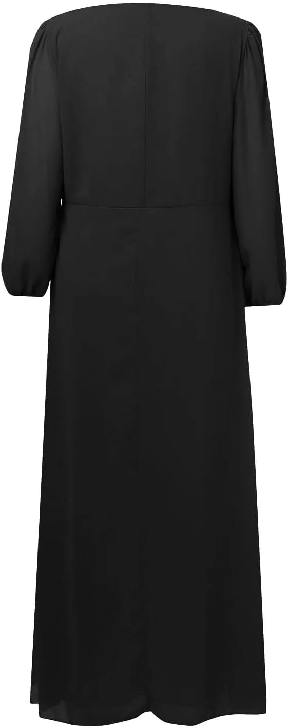 Women's Casual Cotton Linen Maxi Dress Summer Loose Fit Crew Neck Half Sleeve Beach Dresses with Pockets
