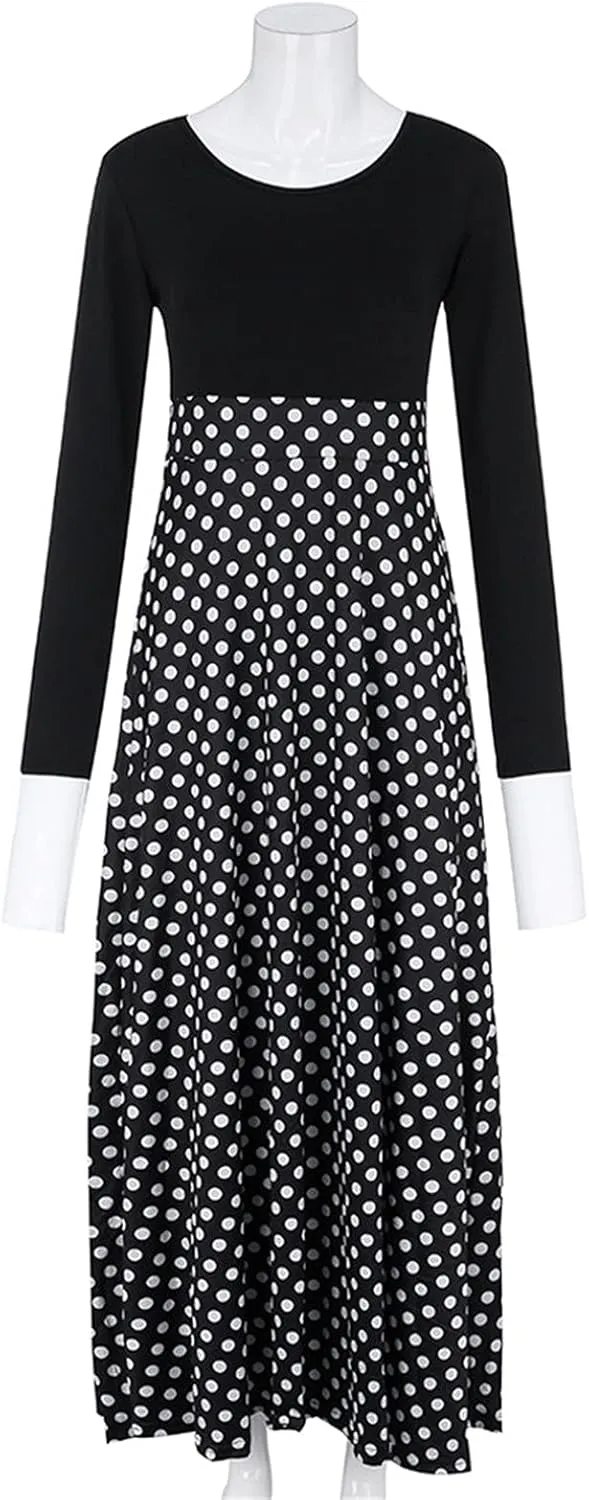 Women's Casual Dresses Floral Print Crewneck Maxi Dresses Long Sleeve Fall Dress