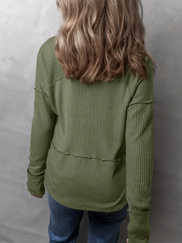 Women's Casual Shirt Solid Color Long Sleeve Patchwork Solid Color Loose Top