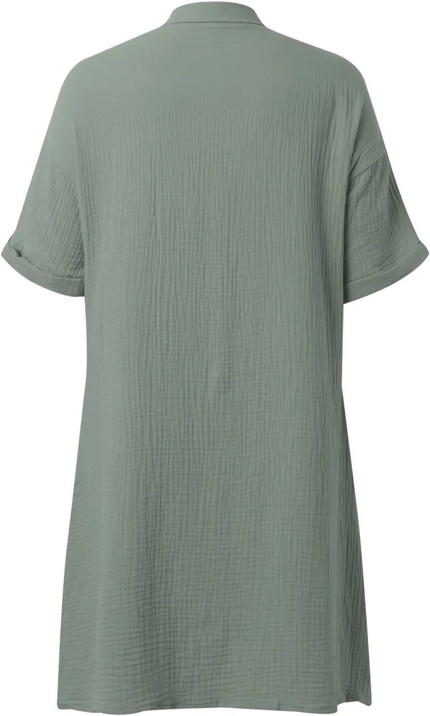 Womens Casual Short Sleeve Side Split Button Down Long Kimonos Cardigans Swimsuit Cover Ups Prom Dresses