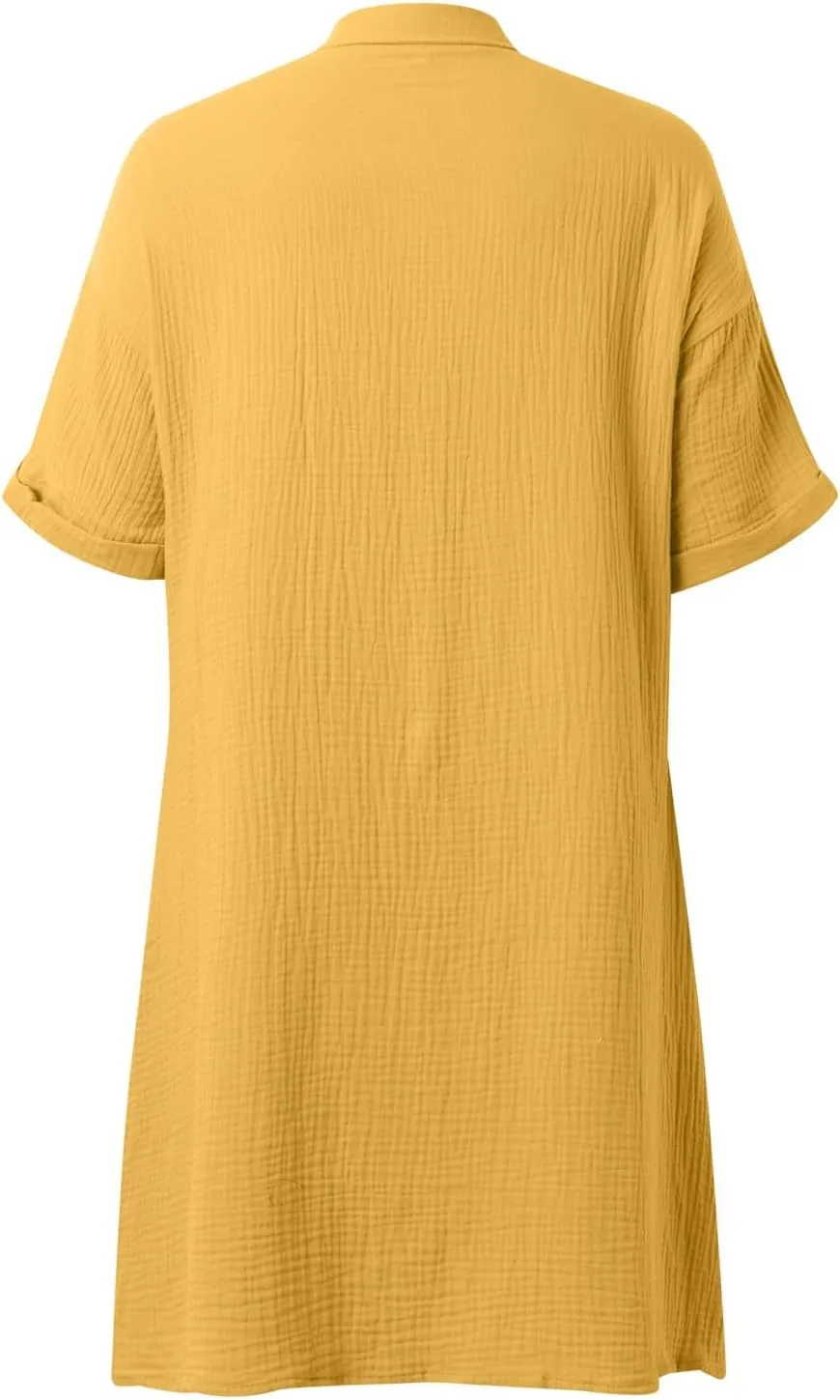 Womens Casual Short Sleeve Side Split Button Down Long Kimonos Cardigans Swimsuit Cover Ups Prom Dresses