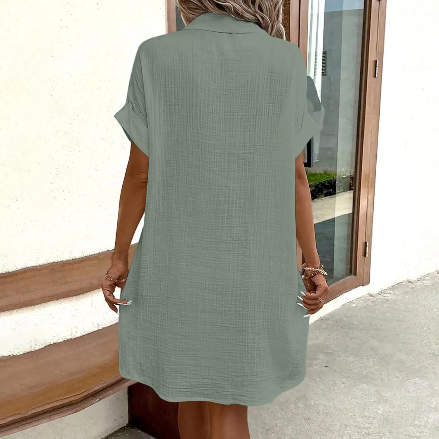 Womens Casual Short Sleeve Side Split Button Down Long Kimonos Cardigans Swimsuit Cover Ups Prom Dresses