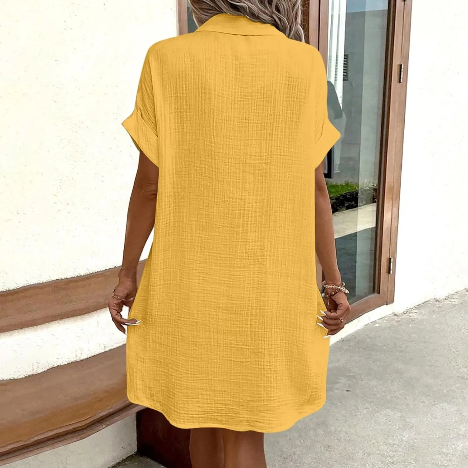 Womens Casual Short Sleeve Side Split Button Down Long Kimonos Cardigans Swimsuit Cover Ups Prom Dresses