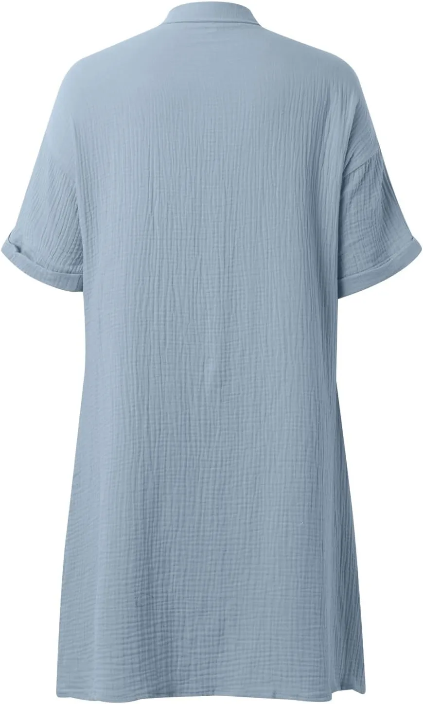 Womens Casual Short Sleeve Side Split Button Down Long Kimonos Cardigans Swimsuit Cover Ups Prom Dresses