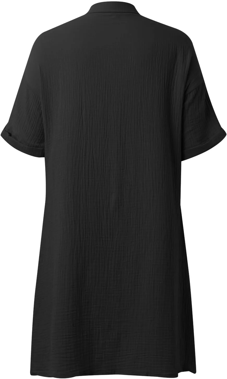 Womens Casual Short Sleeve Side Split Button Down Long Kimonos Cardigans Swimsuit Cover Ups Prom Dresses