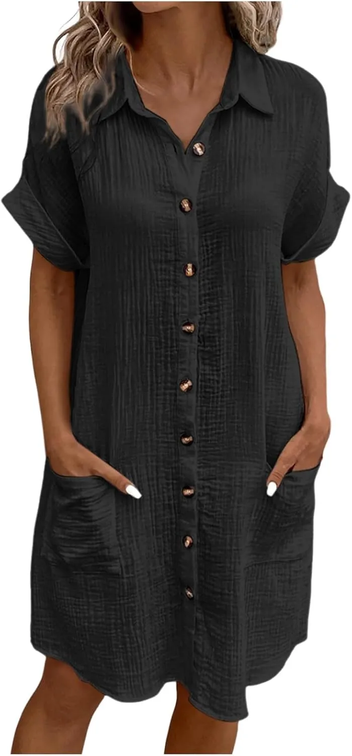 Womens Casual Short Sleeve Side Split Button Down Long Kimonos Cardigans Swimsuit Cover Ups Prom Dresses