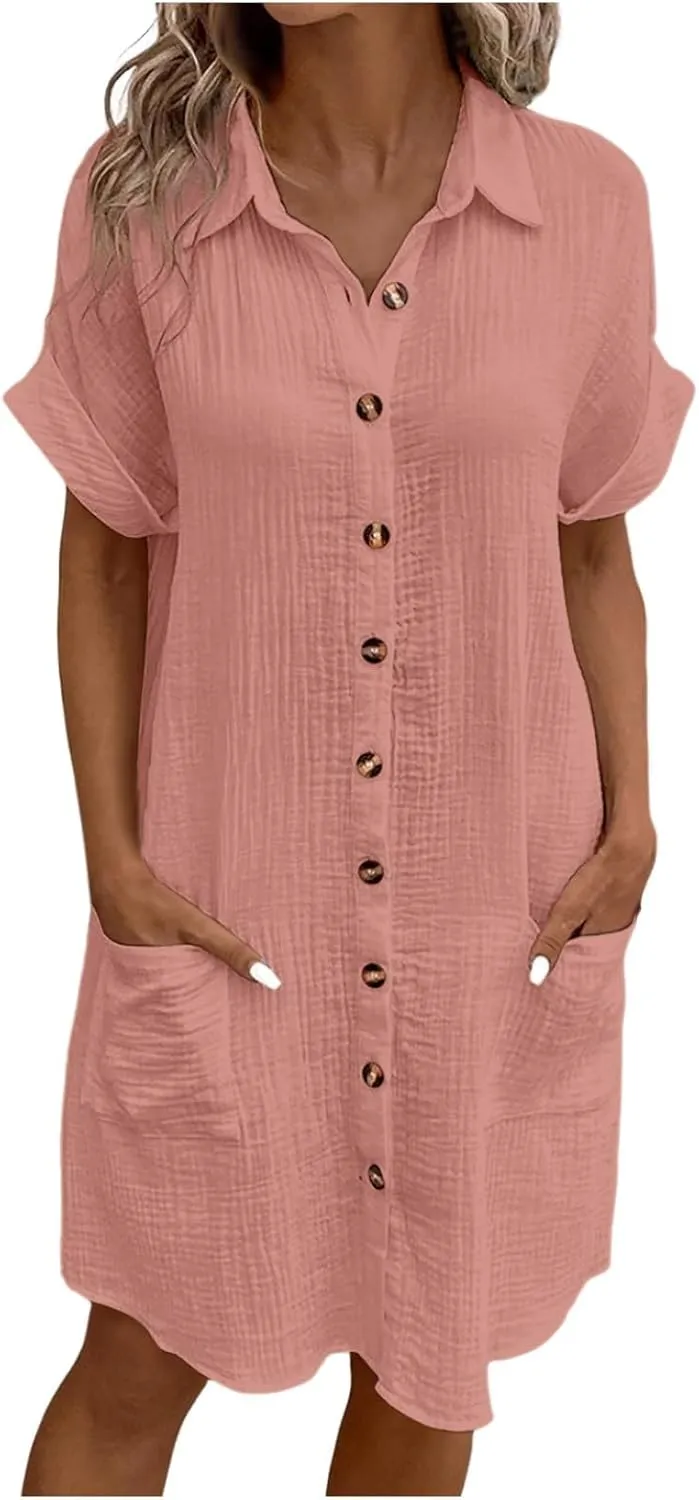 Womens Casual Short Sleeve Side Split Button Down Long Kimonos Cardigans Swimsuit Cover Ups Prom Dresses