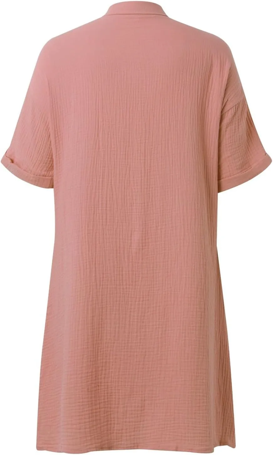 Womens Casual Short Sleeve Side Split Button Down Long Kimonos Cardigans Swimsuit Cover Ups Prom Dresses