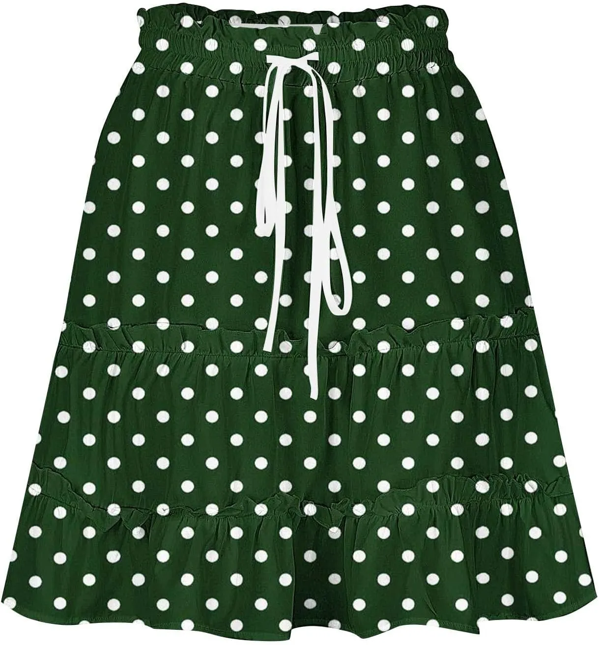 Women's Casual Summer Skirts High Waist Pleated Skirts A-Line Flowy Swing Tiered Skirt Polka Dots Beach Skirt