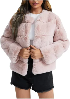 Women's Coats Winter Fleece Cropped Jacket Long Sleeve Open Front Cardigan Warm Outerwear Fall Clothes, S-2XL