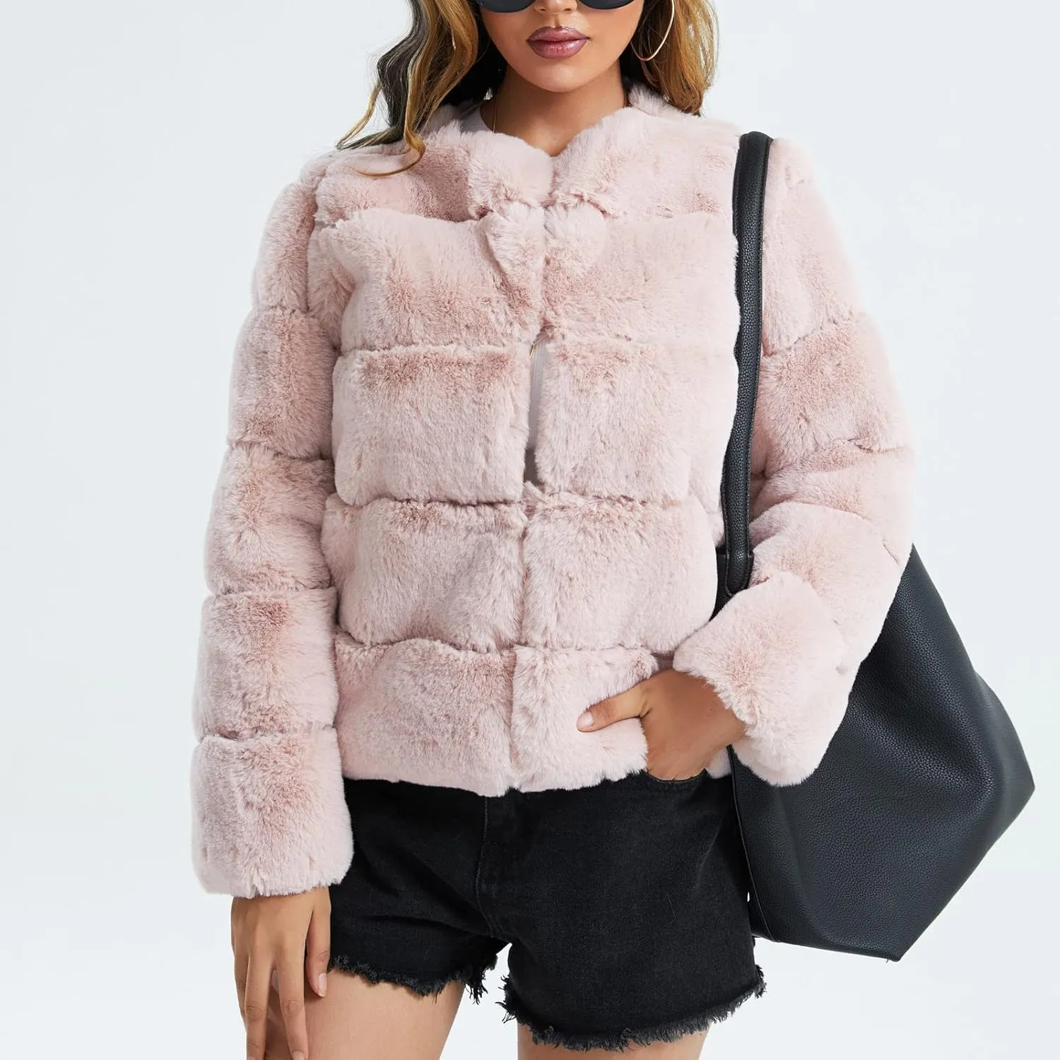 Women's Coats Winter Fleece Cropped Jacket Long Sleeve Open Front Cardigan Warm Outerwear Fall Clothes, S-2XL