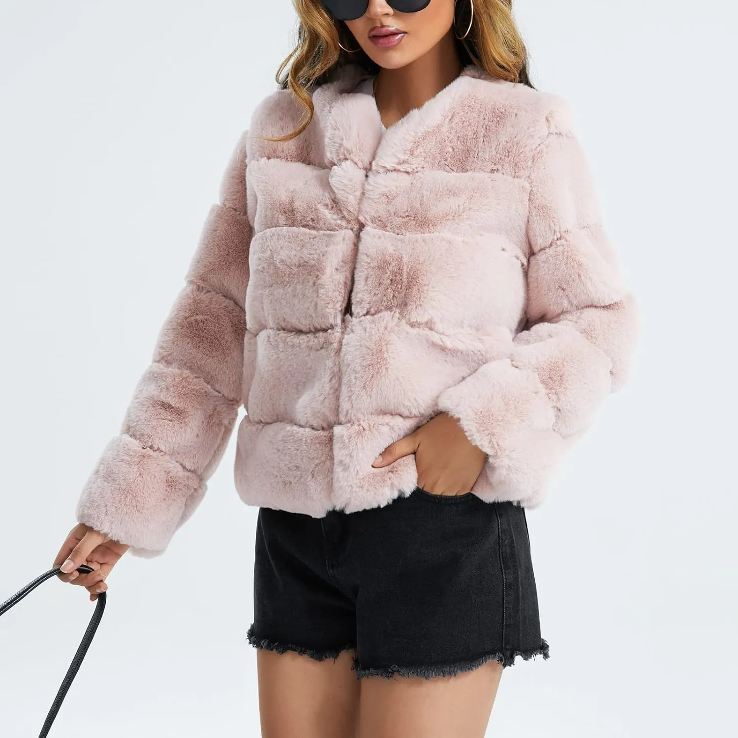 Women's Coats Winter Fleece Cropped Jacket Long Sleeve Open Front Cardigan Warm Outerwear Fall Clothes, S-2XL