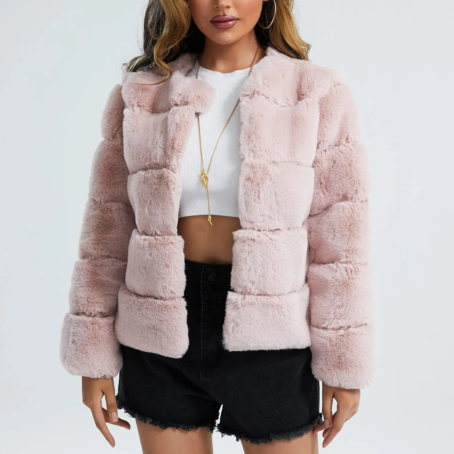 Women's Coats Winter Fleece Cropped Jacket Long Sleeve Open Front Cardigan Warm Outerwear Fall Clothes, S-2XL