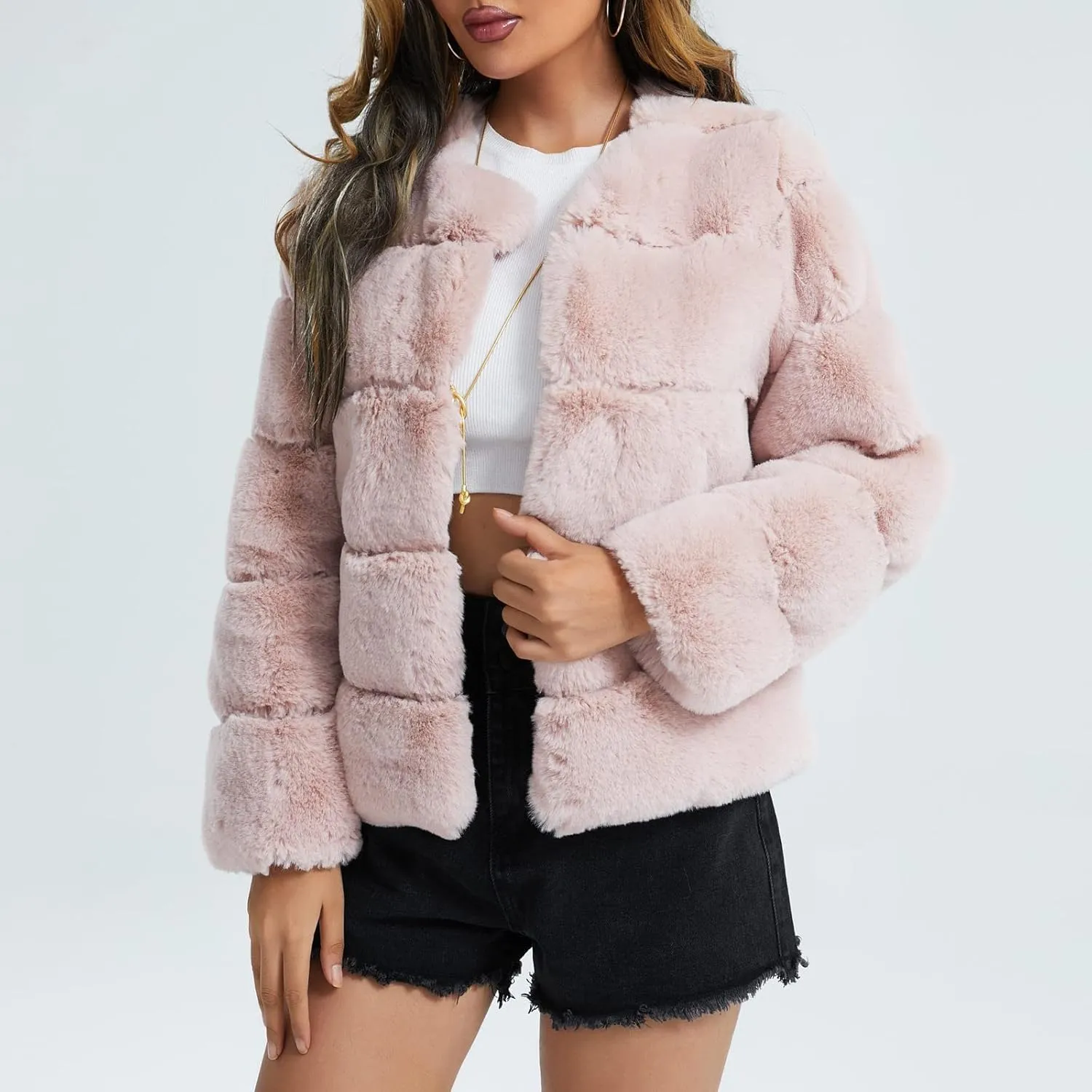 Women's Coats Winter Fleece Cropped Jacket Long Sleeve Open Front Cardigan Warm Outerwear Fall Clothes, S-2XL