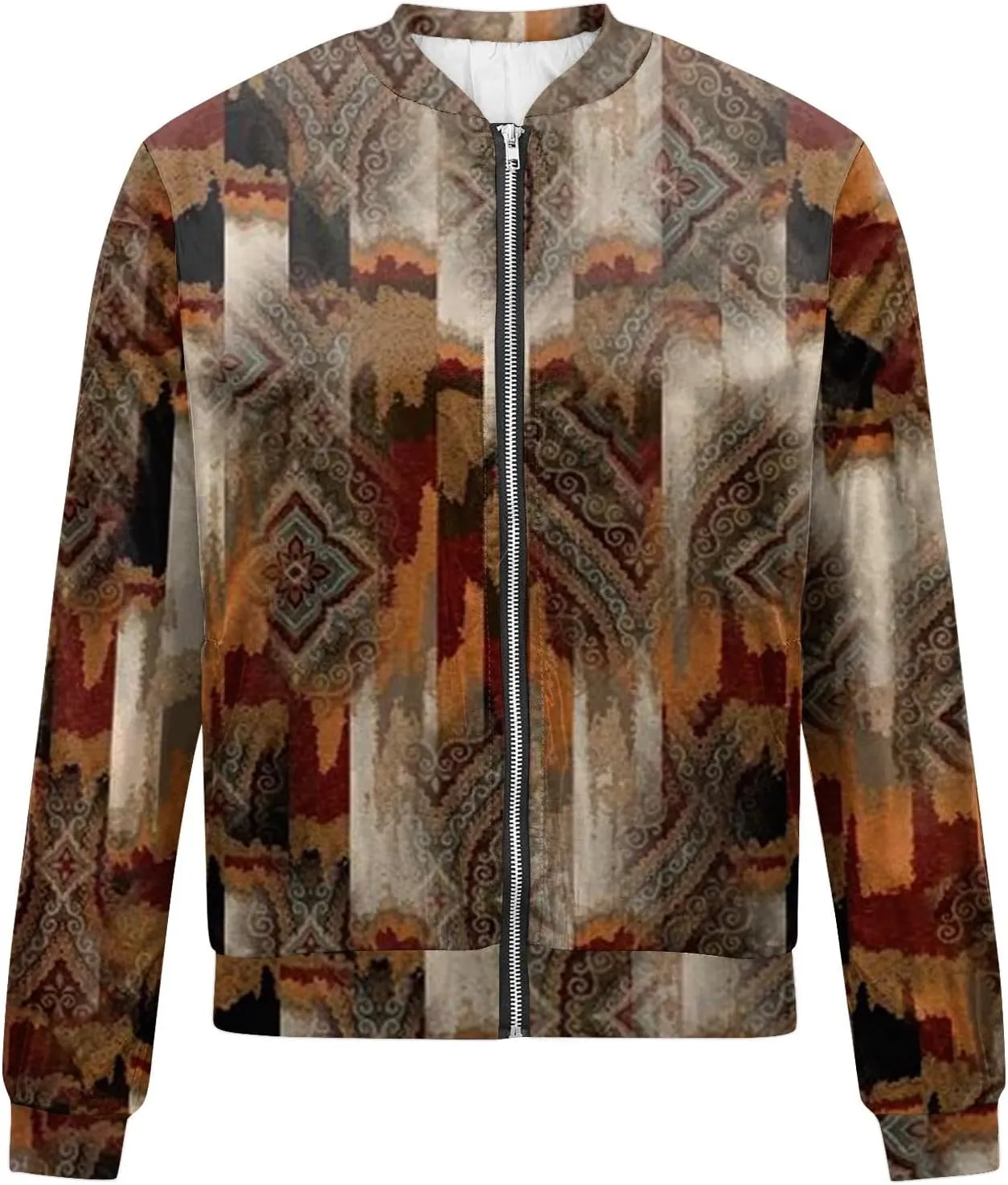 Womens Cropped Bomber Jacket Long Sleeve Zip Up Jackets with Pockets Fashion Stand Collar Shorts Coats Outerwear