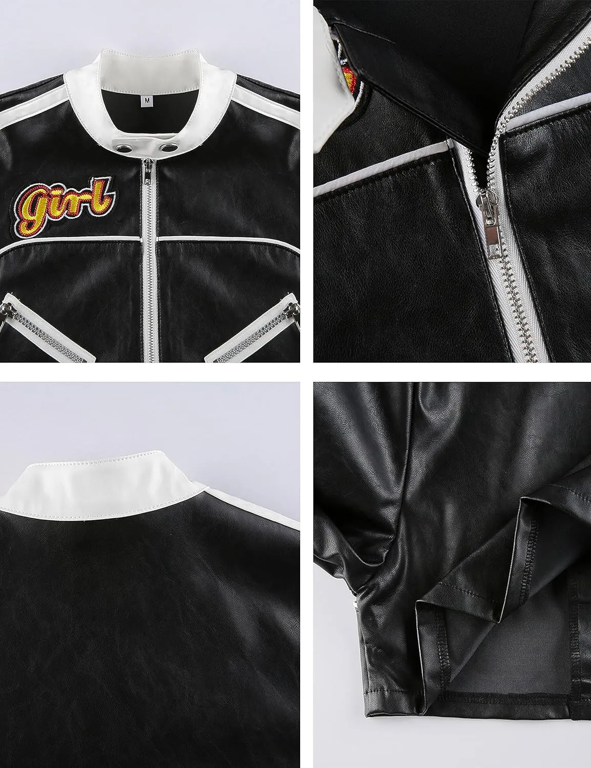 Women's Cropped Leather Jacket Zipper Moto Biker Short Bomber Jackets Y2k Streetwear