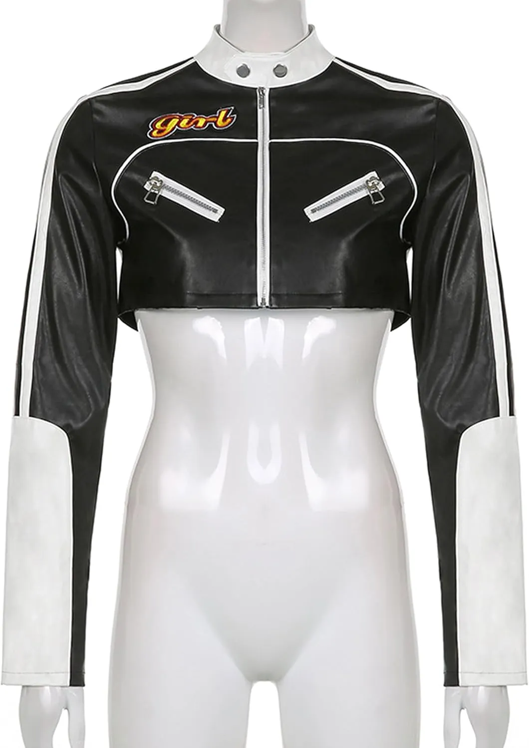 Women's Cropped Leather Jacket Zipper Moto Biker Short Bomber Jackets Y2k Streetwear