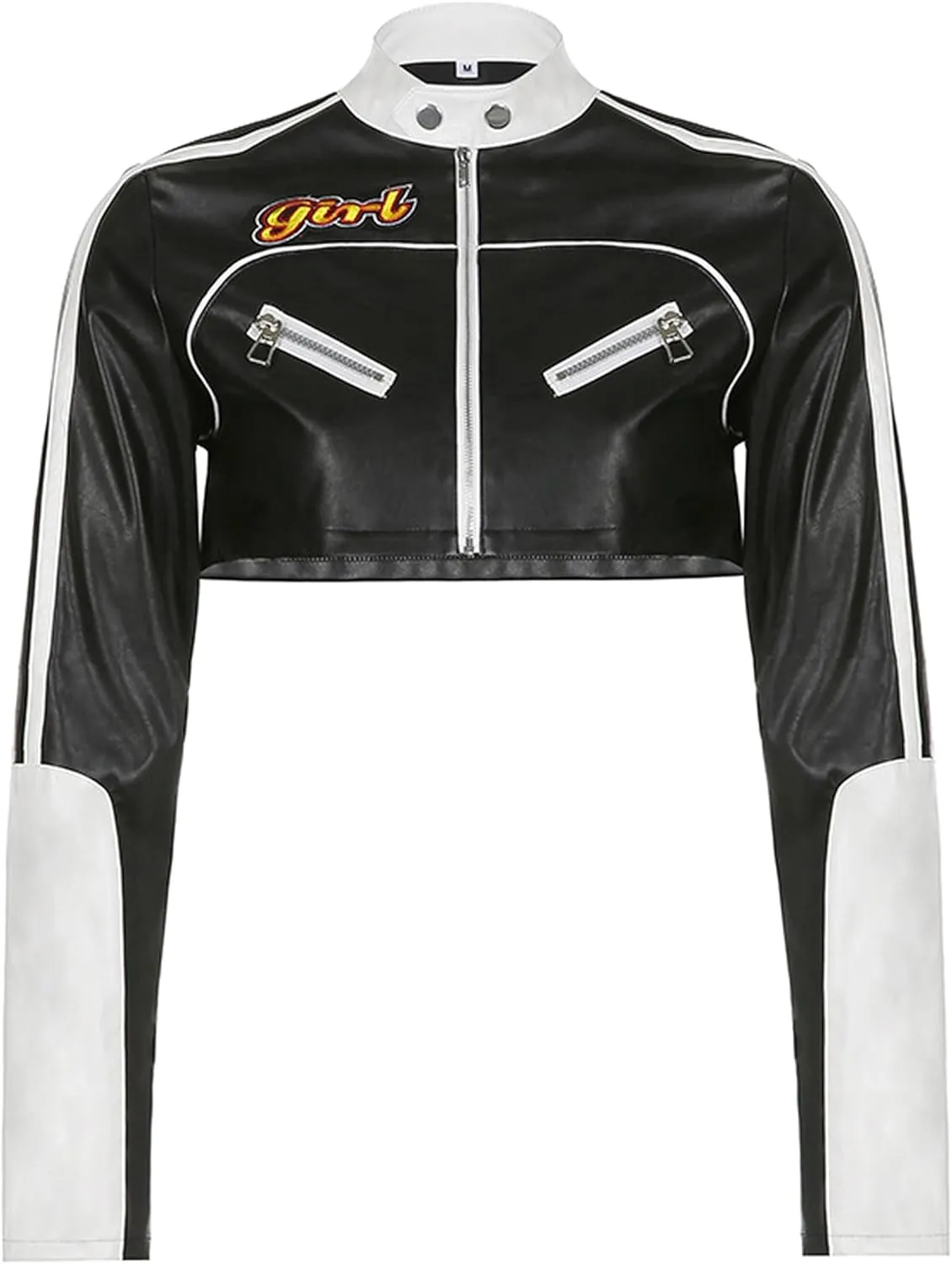 Women's Cropped Leather Jacket Zipper Moto Biker Short Bomber Jackets Y2k Streetwear