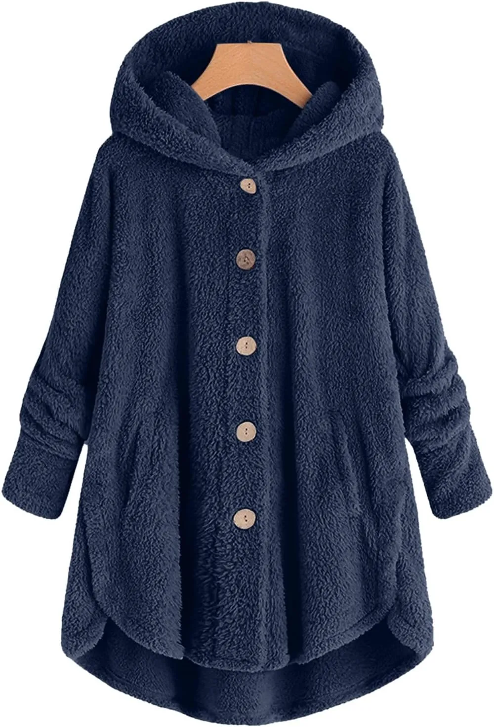 Womens Cute Home Hooded Fleece Coat Single Breasted Long Sleeve Outwear Comfort Loose Warm Overcoat Fall Winter Clothes