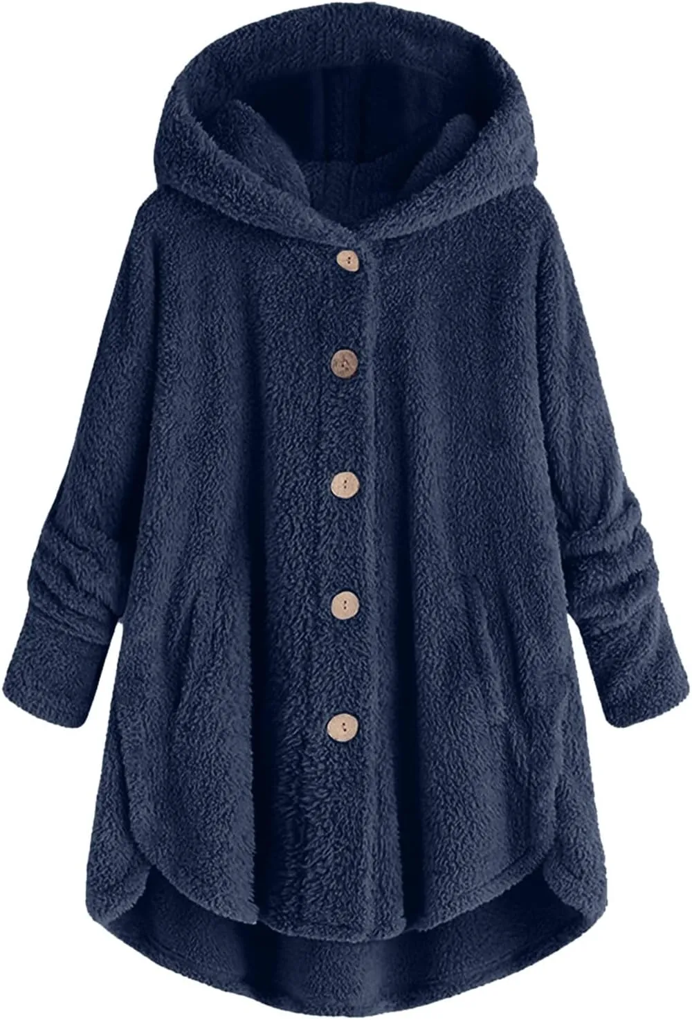 Womens Cute Home Hooded Fleece Coat Single Breasted Long Sleeve Outwear Comfort Loose Warm Overcoat Fall Winter Clothes
