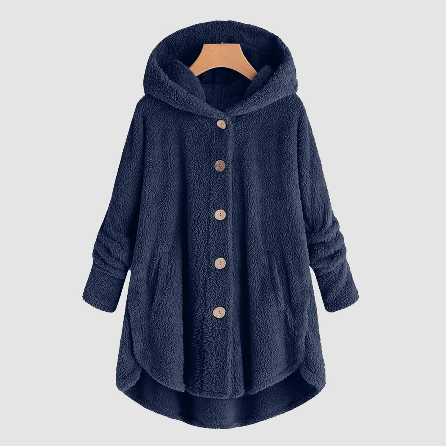 Womens Cute Home Hooded Fleece Coat Single Breasted Long Sleeve Outwear Comfort Loose Warm Overcoat Fall Winter Clothes