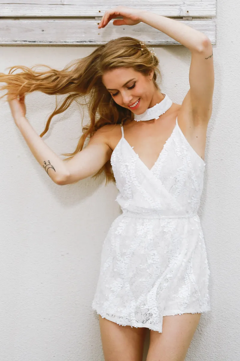 Women's Deep V- Neck Romper With Lace