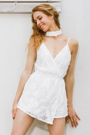 Women's Deep V- Neck Romper With Lace