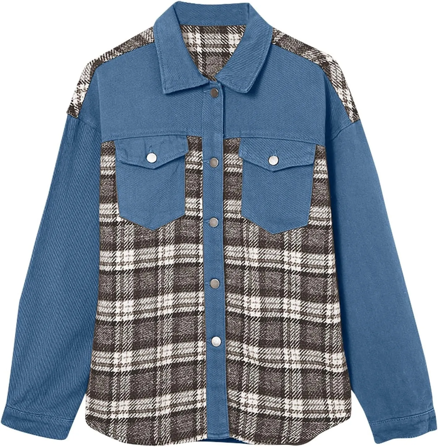 Womens Denim Jacket Plus Size Long Sleeve Lapel Button Down Boyfriend Denim Washed Coat Trucker Denim Jacket