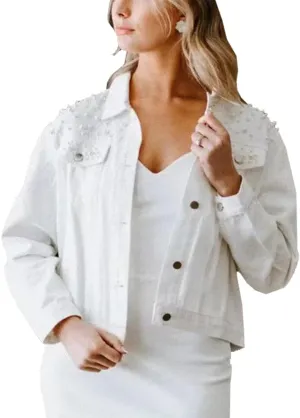 Womens Denim Jacket with Embroidered Pearls Casual Loose Cropped Jean Coat Oversized Trucker Jackets