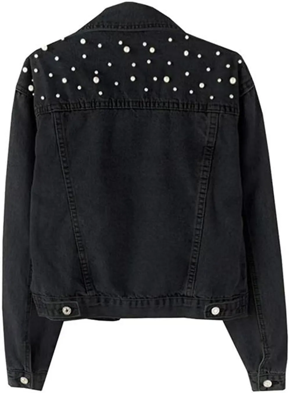 Womens Denim Jacket with Embroidered Pearls Casual Loose Cropped Jean Coat Oversized Trucker Jackets