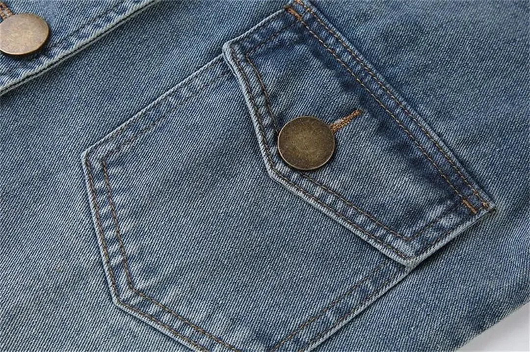 Women's Denim Jackets Short Crop Jeans Small Korean Long Sleeve Coats