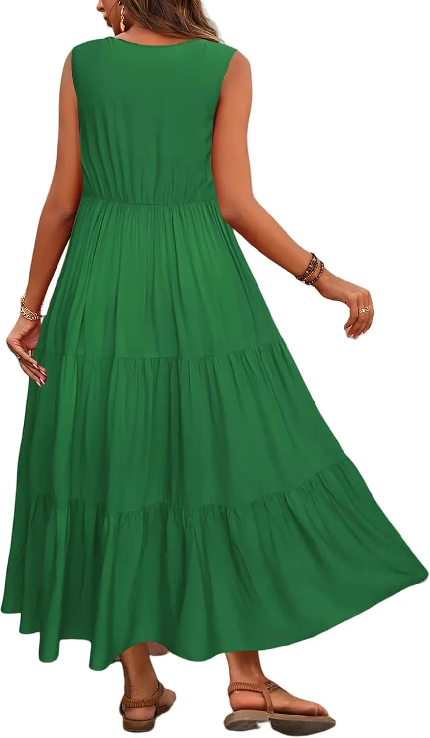 Womens Dresses V Neck Sleeveless Maxi Dress Summer Ruffle Elegant Tiered Layered Cocktail Party Dresses 2025