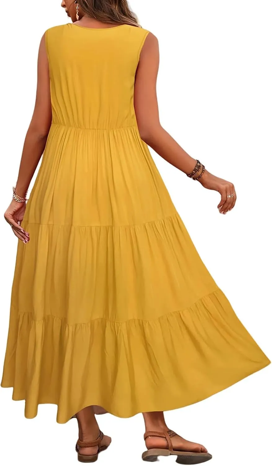 Womens Dresses V Neck Sleeveless Maxi Dress Summer Ruffle Elegant Tiered Layered Cocktail Party Dresses 2025