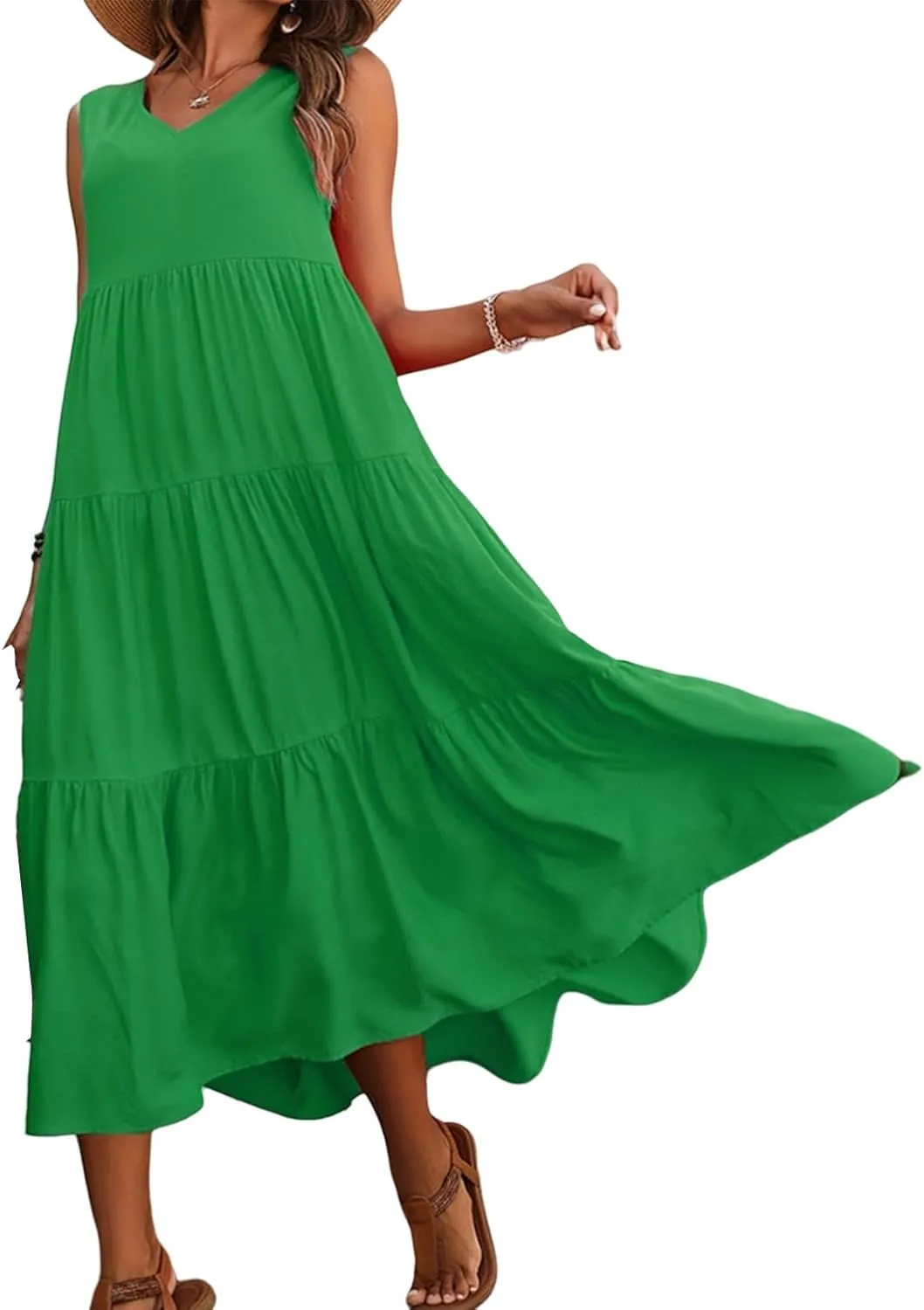 Womens Dresses V Neck Sleeveless Maxi Dress Summer Ruffle Elegant Tiered Layered Cocktail Party Dresses 2025