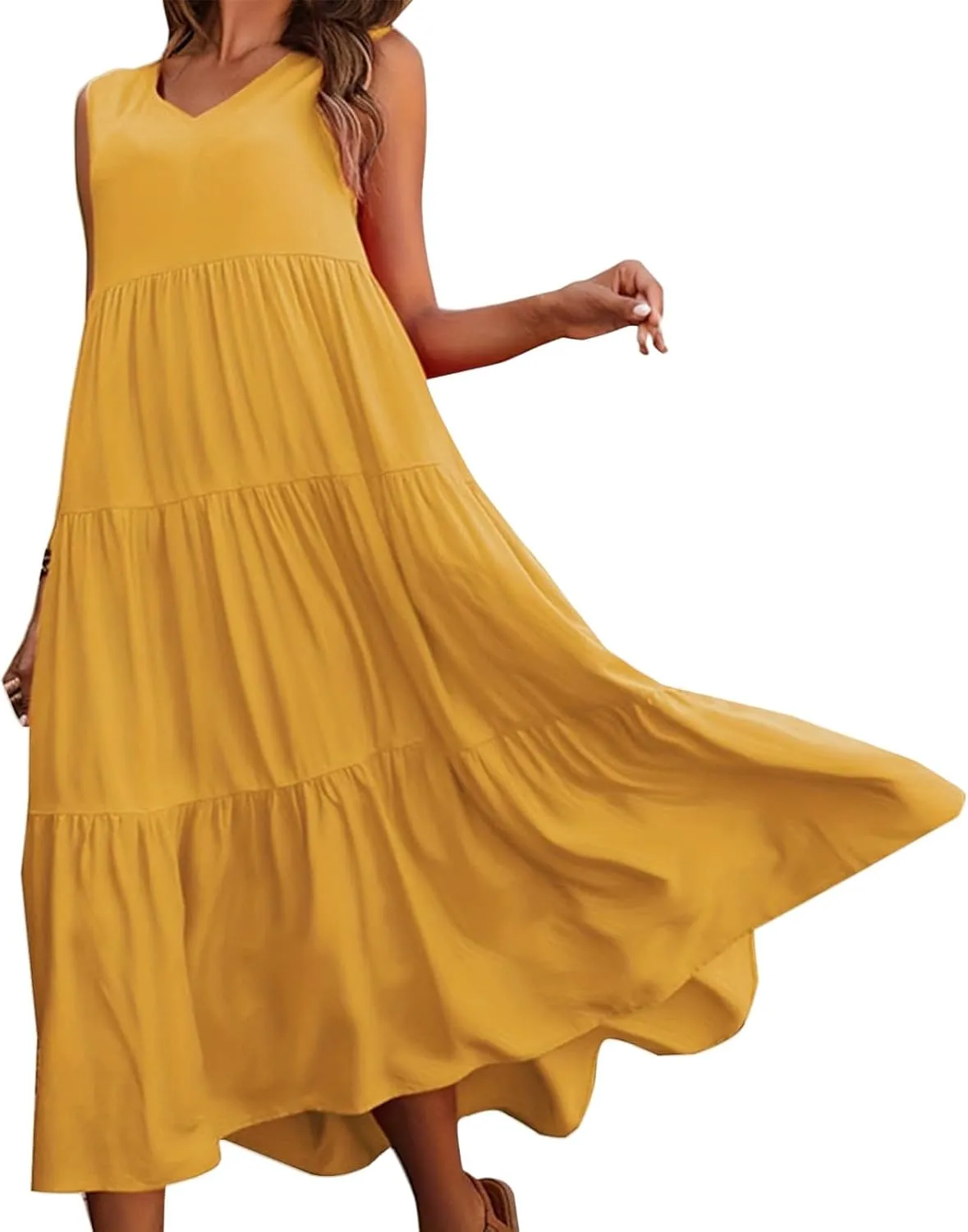 Womens Dresses V Neck Sleeveless Maxi Dress Summer Ruffle Elegant Tiered Layered Cocktail Party Dresses 2025