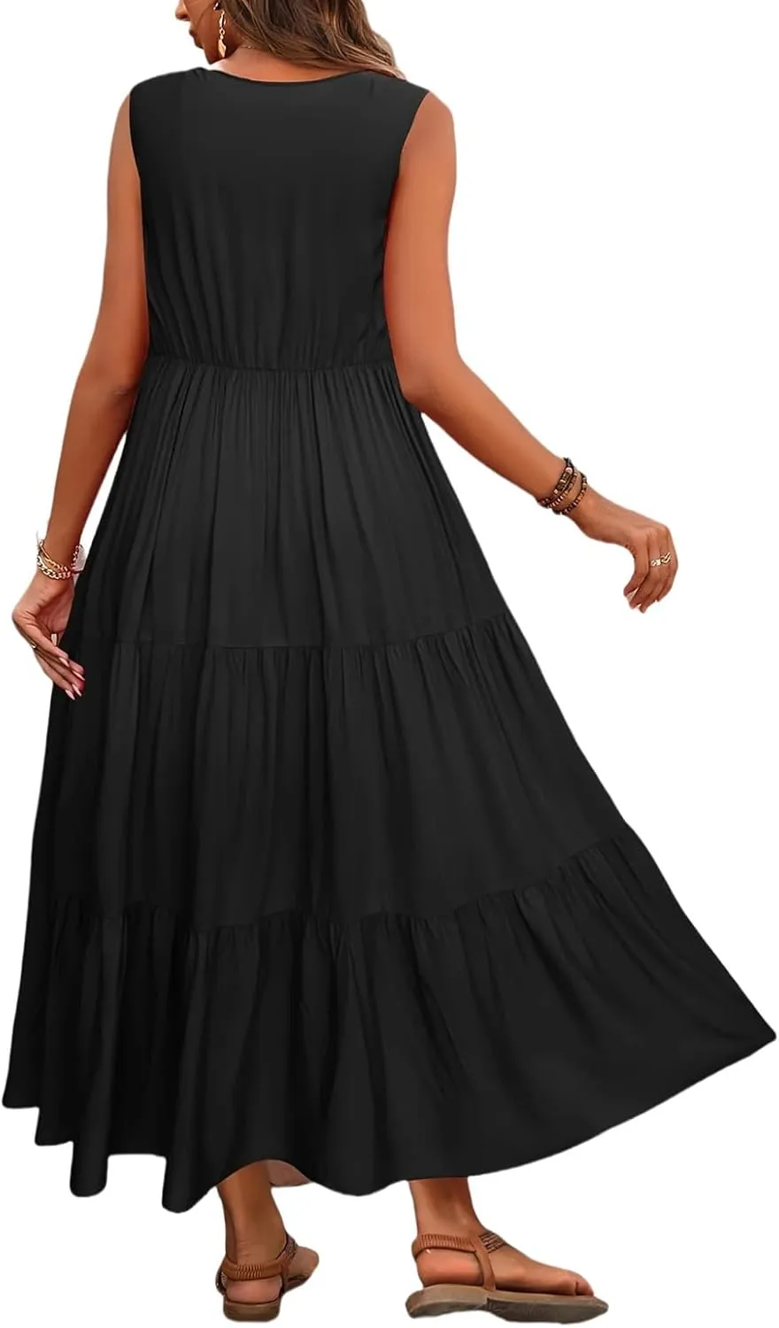 Womens Dresses V Neck Sleeveless Maxi Dress Summer Ruffle Elegant Tiered Layered Cocktail Party Dresses 2025