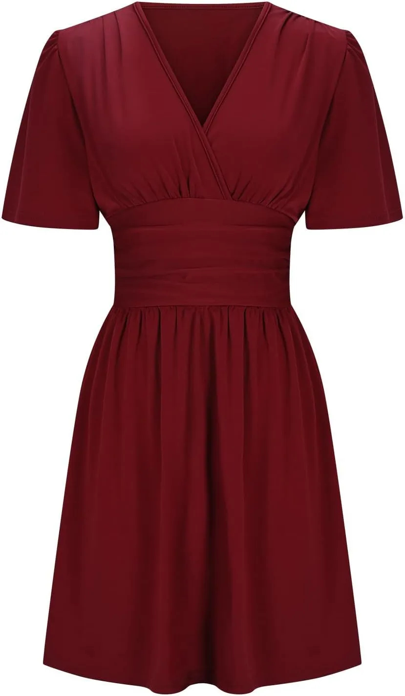 Women's Fashion Dresses High Waisted Elastic Solid Dresses Lotus Leaf Sleeve Short Sleeved Shirt Sexy Women Dress