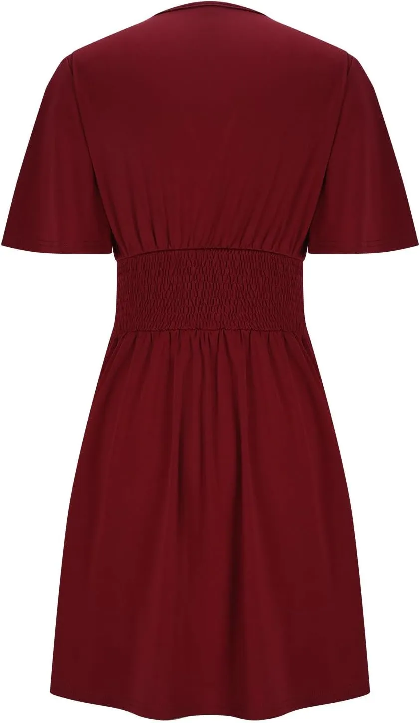 Women's Fashion Dresses High Waisted Elastic Solid Dresses Lotus Leaf Sleeve Short Sleeved Shirt Sexy Women Dress