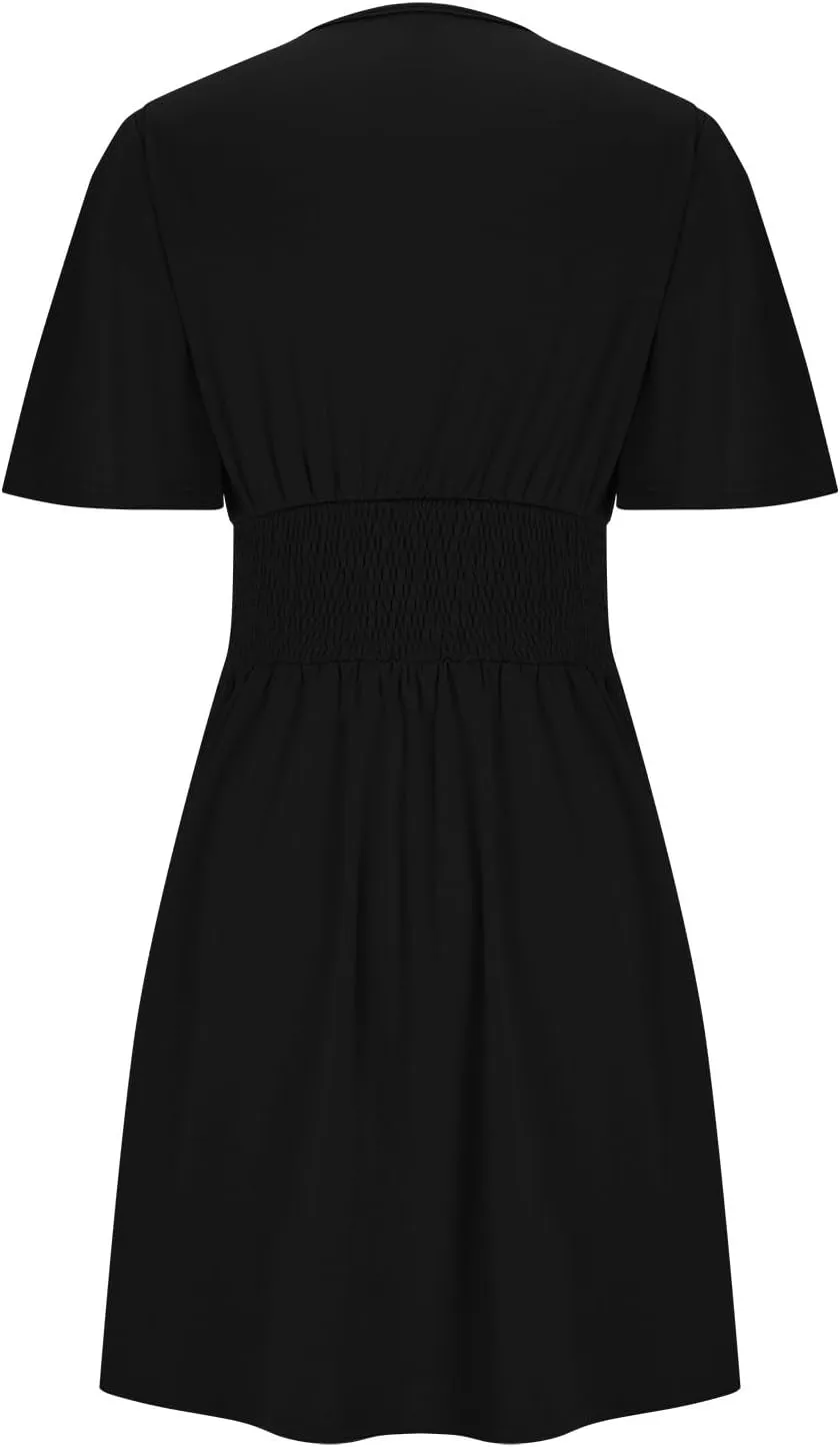 Women's Fashion Dresses High Waisted Elastic Solid Dresses Lotus Leaf Sleeve Short Sleeved Shirt Sexy Women Dress