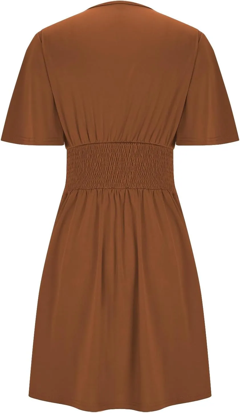 Women's Fashion Dresses High Waisted Elastic Solid Dresses Lotus Leaf Sleeve Short Sleeved Shirt Sexy Women Dress