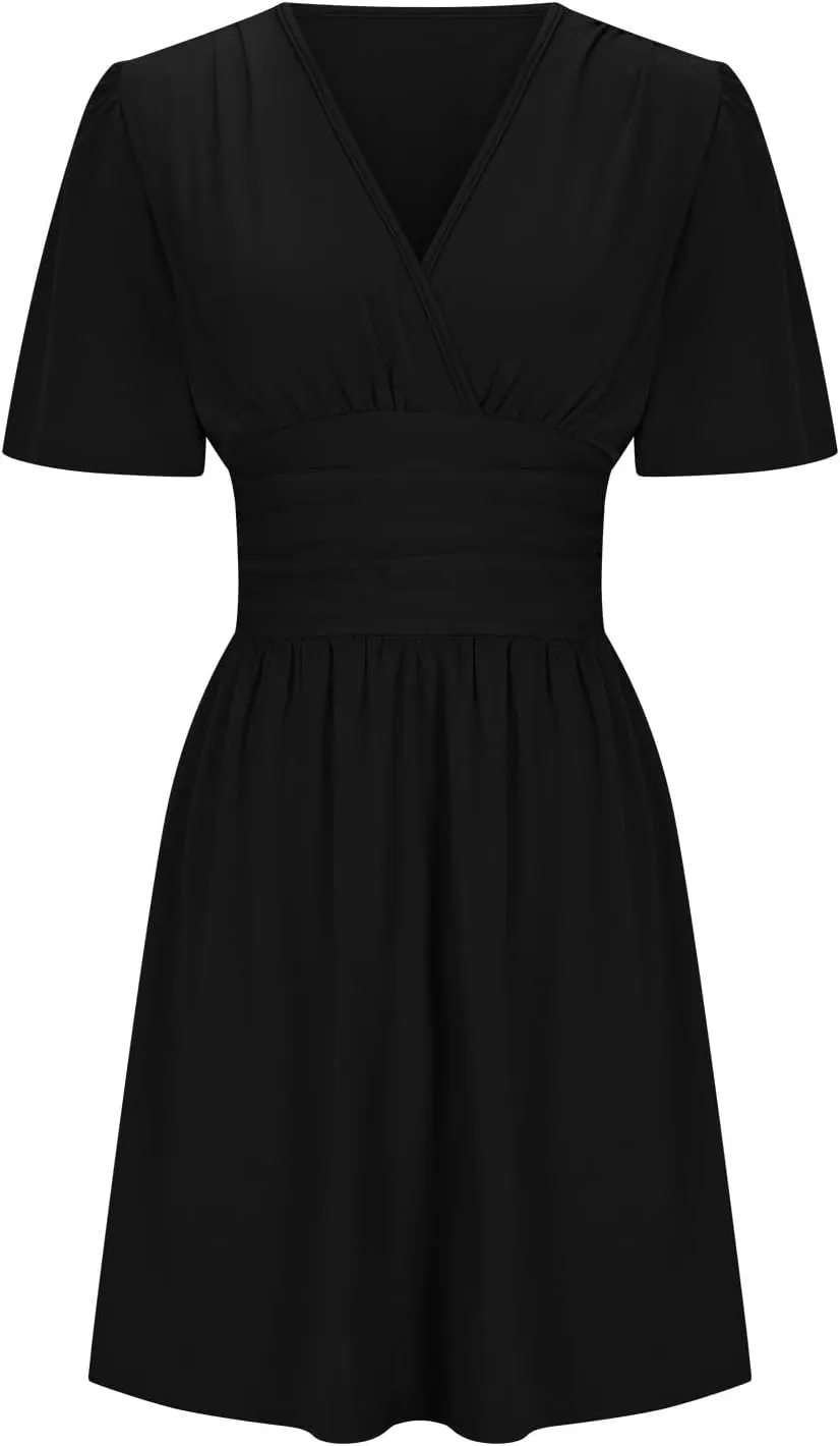 Women's Fashion Dresses High Waisted Elastic Solid Dresses Lotus Leaf Sleeve Short Sleeved Shirt Sexy Women Dress