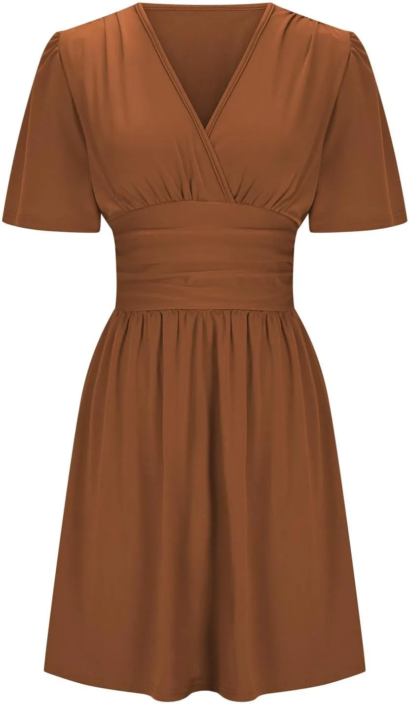 Women's Fashion Dresses High Waisted Elastic Solid Dresses Lotus Leaf Sleeve Short Sleeved Shirt Sexy Women Dress