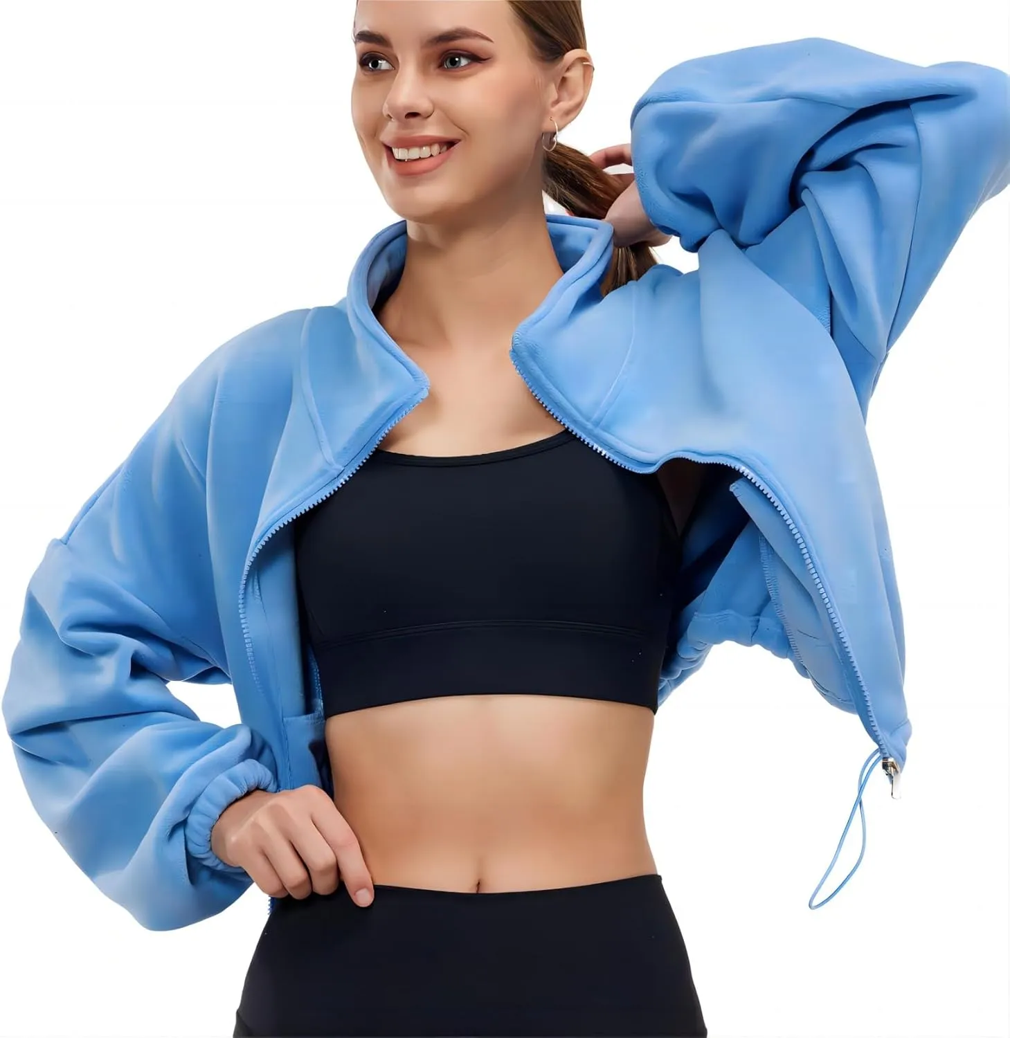 Womens Fleece Jacket Sherpa Cropped Oversized Sweatshirt Bomber Jackets for Women