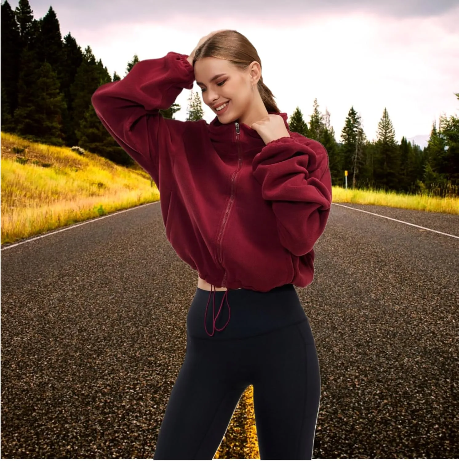 Womens Fleece Jacket Sherpa Cropped Oversized Sweatshirt Bomber Jackets for Women